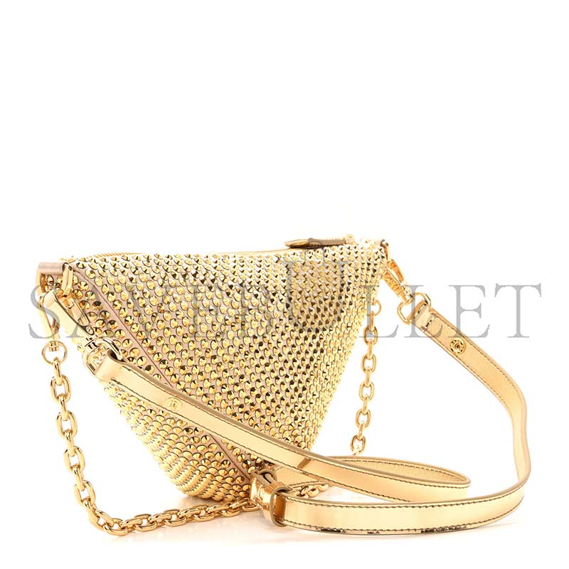 PRADA SATIN CRYSTAL TRIANGLE CROSSBODY POUCH PLATINO 1BC190 (26*14*6cm)